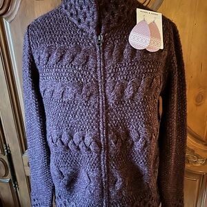 J. Jill Burgundy Zip Sweater w/ Nickel & Suede earrings